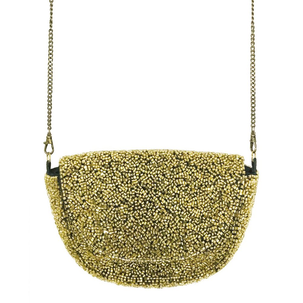 Gold Moon Bag Hand Beaded Clutch Purse NWOT